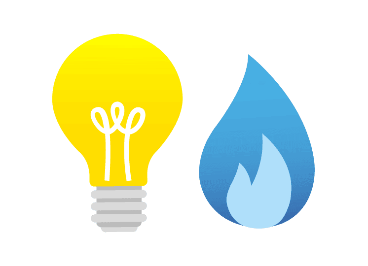 A vector of a lightbulb and blue flame for electricity and gas