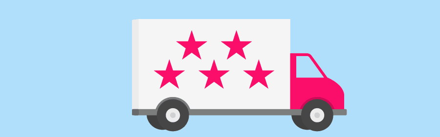 moving truck with 5 pink stars on the side