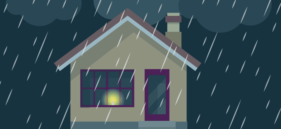 House in the rain with power out. 