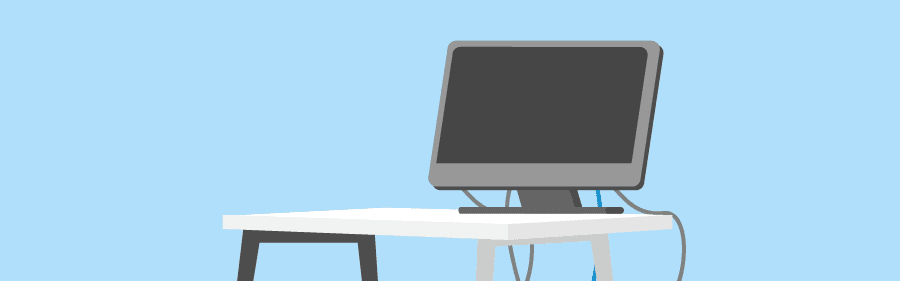 drawing of desktop computer with cables coming out the back