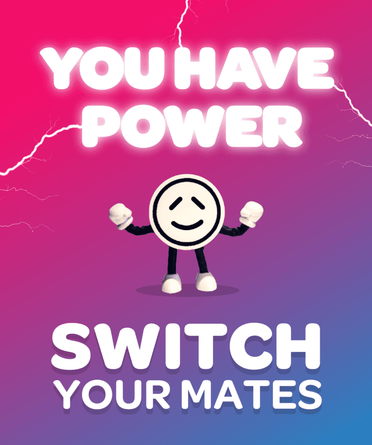 SYM Switch Your Mates Tall Image of winky with lightning around him. 
