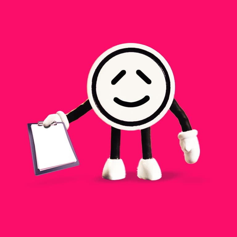 Powershop mascot Winky holding a clip board